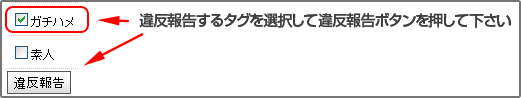 違反報告するタグを選択して違反報告ボタンを押してください